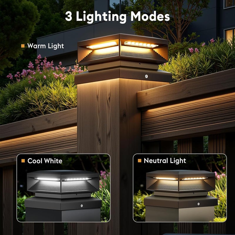 LET MY 2X Bigger Size Solar Post Cap Lights Outdoor 4 Pack, 56 Brighter LEDs Fence Post Solar Lights Outdoor Waterproof with 3 Modes for 4x4, 5x5 or 6x6 Vinyl Wooden Posts - Image 2